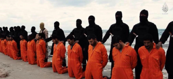 ISIS jihadists prepare to behead 21 Egyptian Christians in Libya. (source: screen capture from new ISIS video)